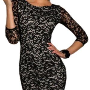 M/S Elegant Lace Midi Bodycon Dress Stylish Summer Black and White